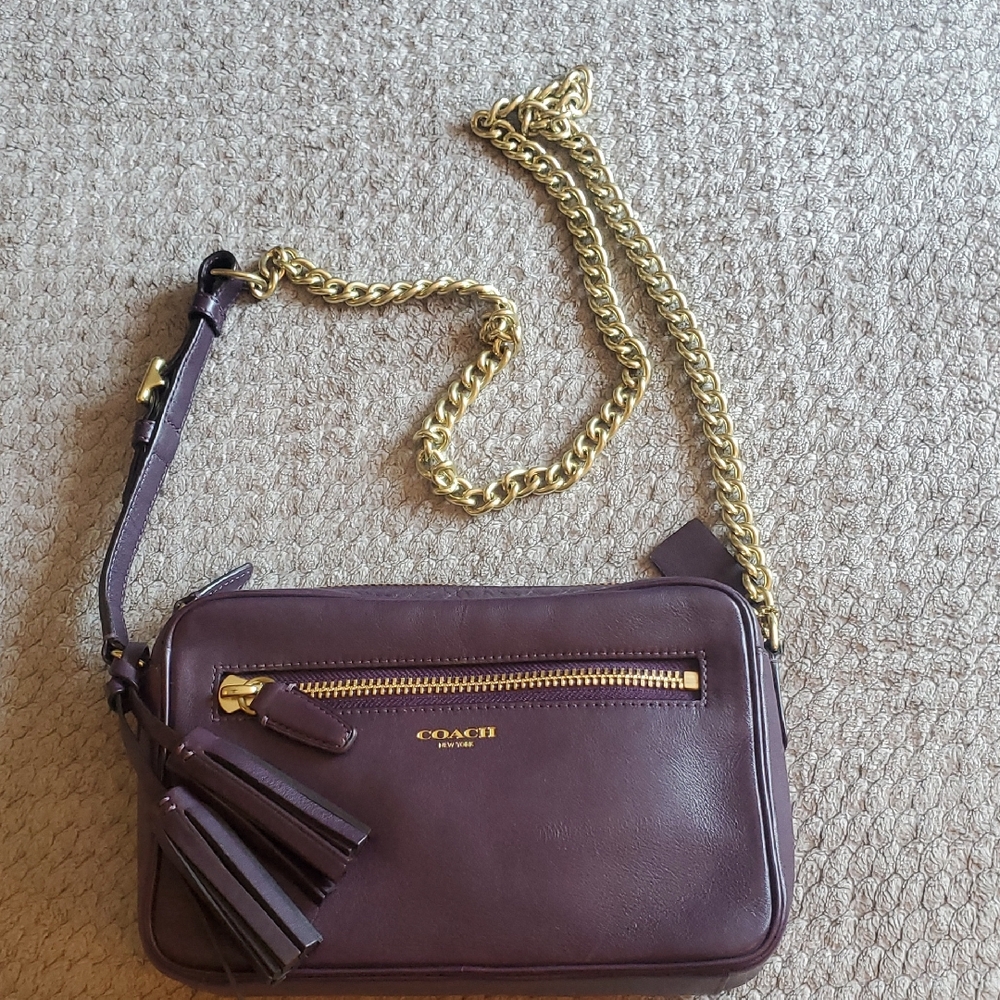 Coach Dark Purple Crossbody Bag with Gold Chain - Used Once Semi Vintage